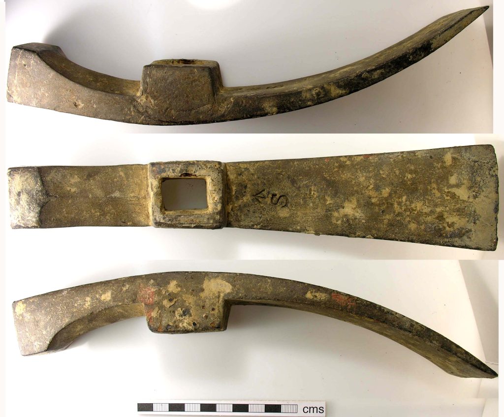 18th century iron adze with maker’s mark – historical woodworking tool from Museum of London collection