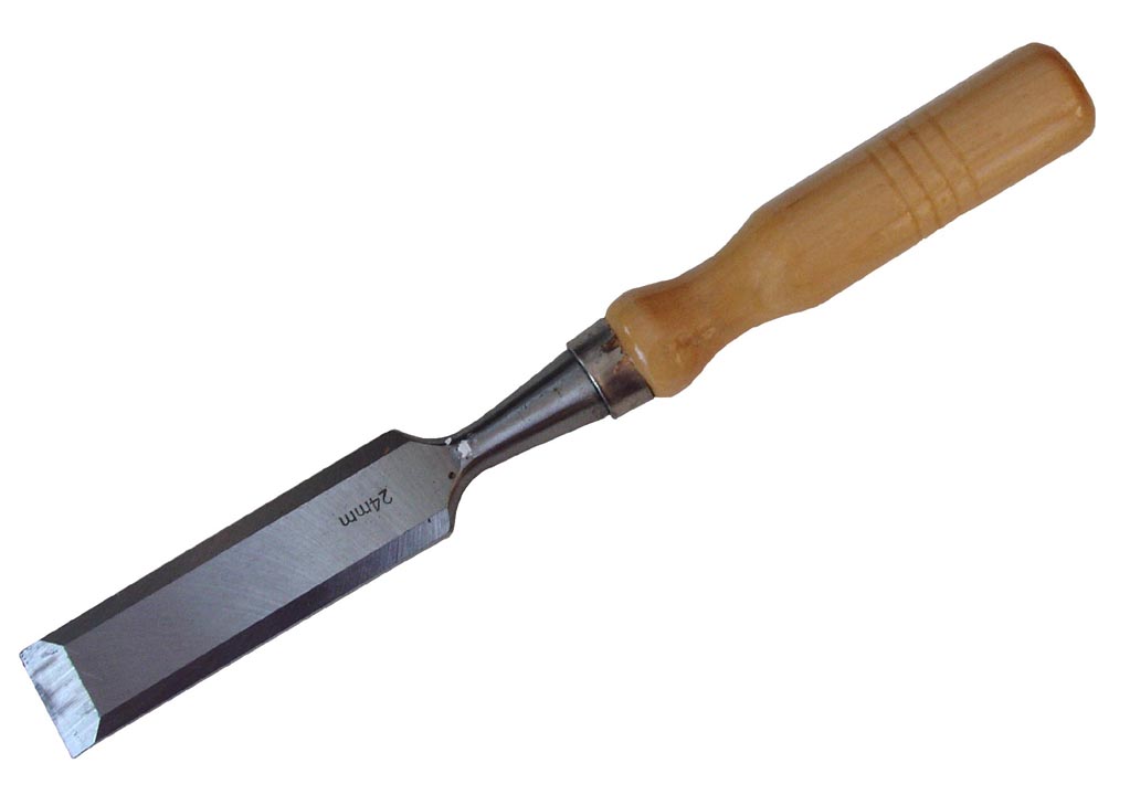Mortise chisel – 24 mm wood chisel with blue handle on white background