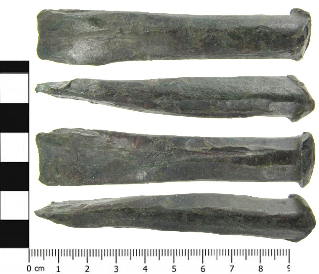 Chisel – medieval copper-alloy chisel with circular shaft on plain background