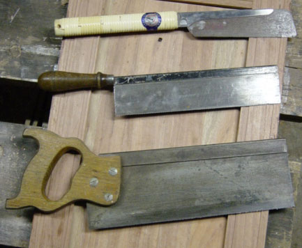 Three backsaws side by side: Japanese Dozuki, Gent's saw, and tenon saw