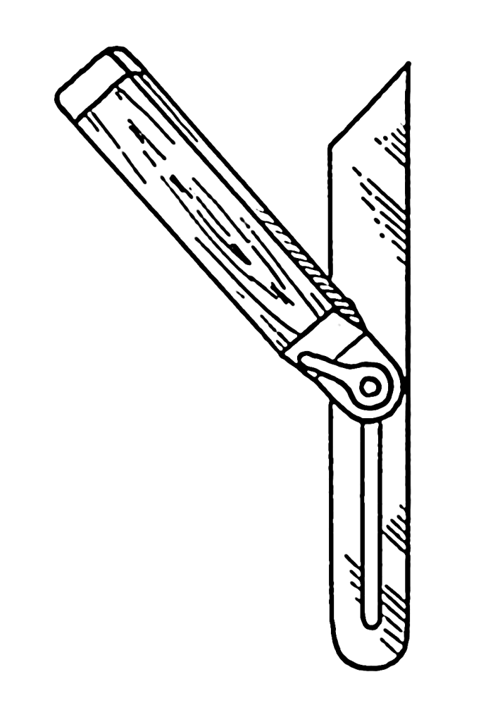 Line art drawing of a sliding T bevel, side view