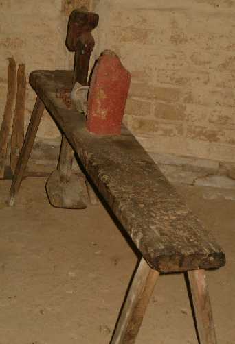 Shaving horse side view outdoors – traditional Scandinavian woodworking workbench